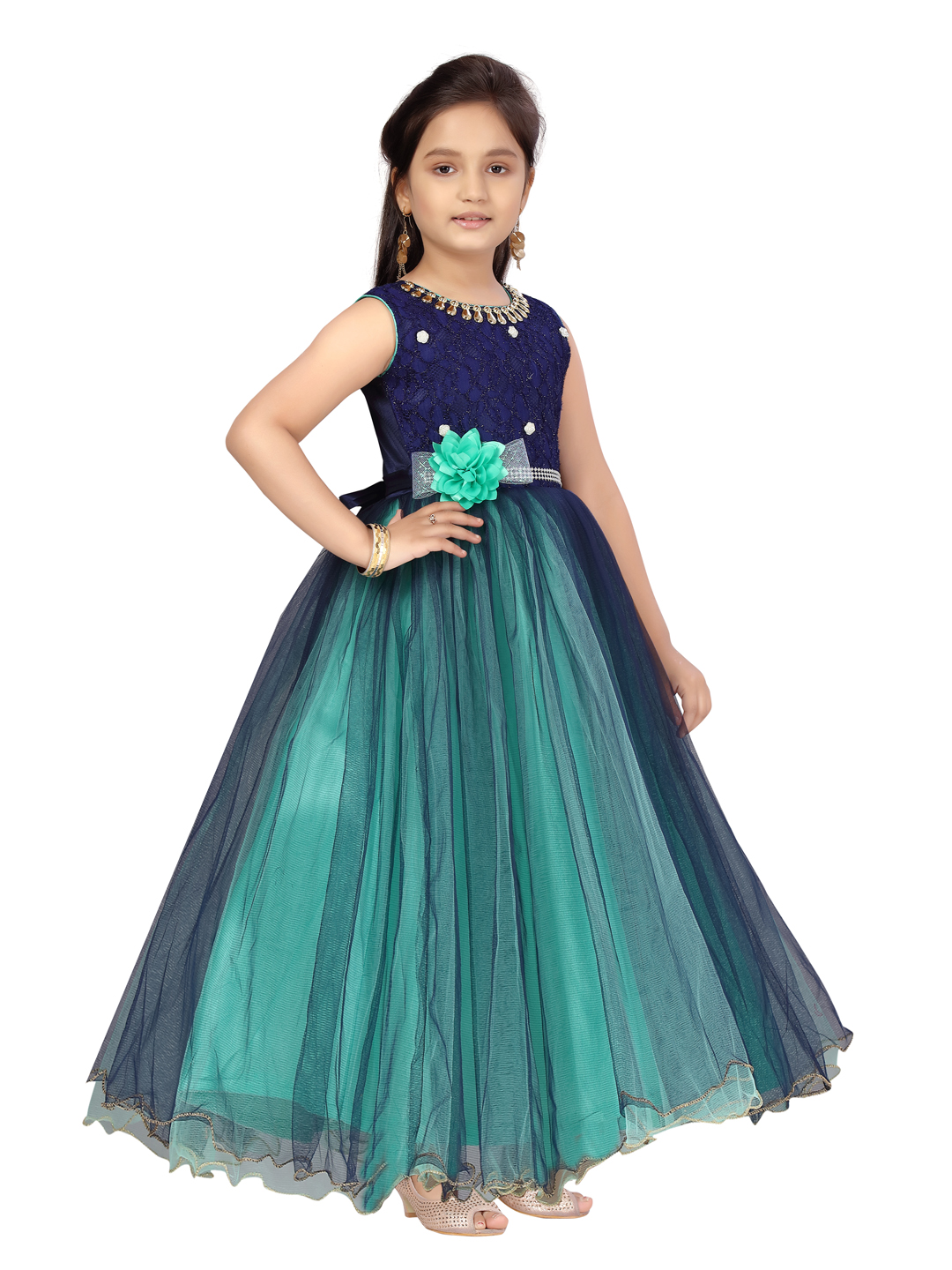 Aarika Girls Pink Color Premium Fabric Party Wear Gown