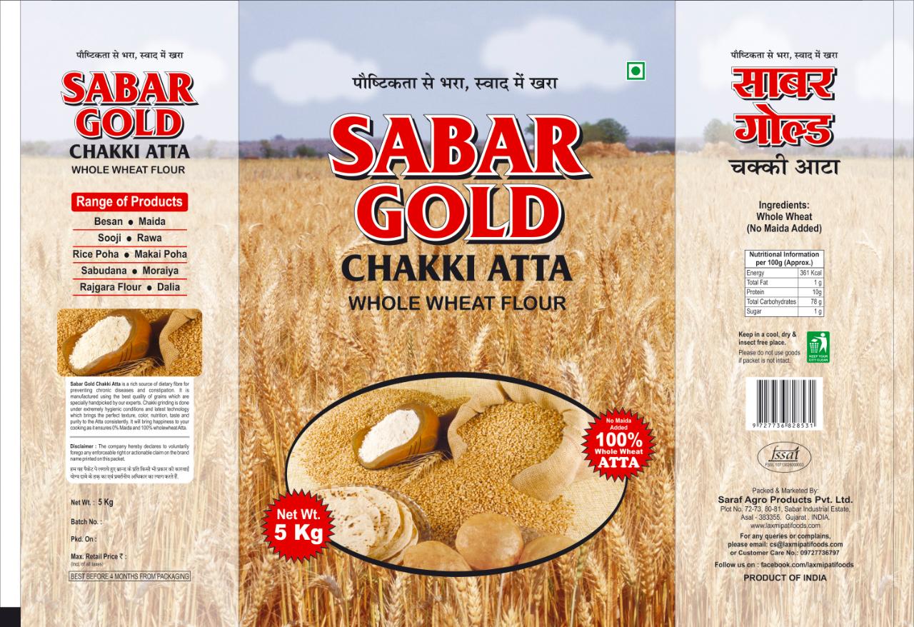 Sabar Gold Whole Wheat Flour / Chakki Atta (5 kg) (Set Of 6) (MRP ...