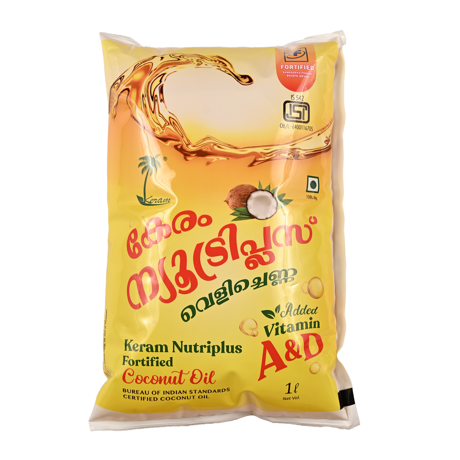 Keram Nutriplus Fortified Coconut Oil (Pouch) 1 L : BOX (Set of 10 ...