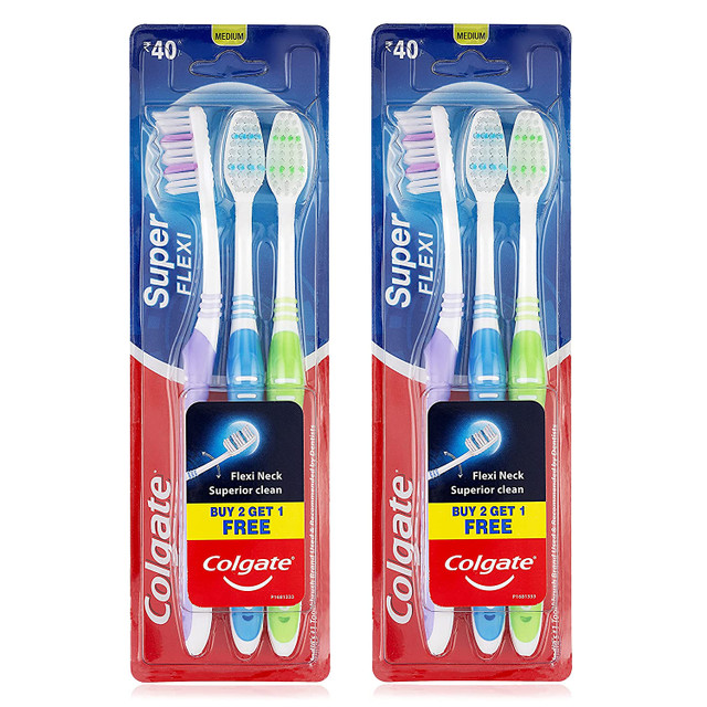 Colgate Super Flexi Super Flexi Medium Toothbrush (Pack of 3 Buy & Get ...