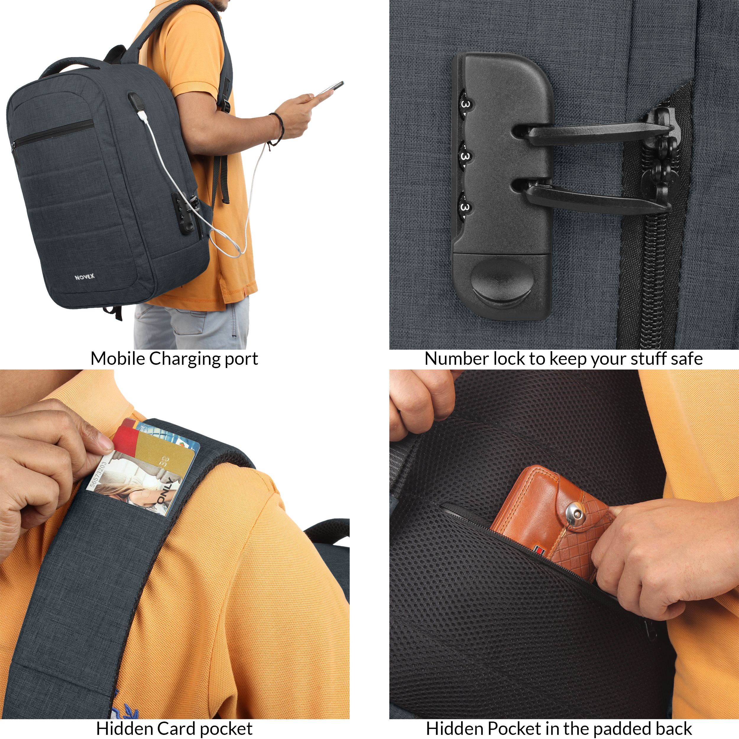 novex anti theft backpack