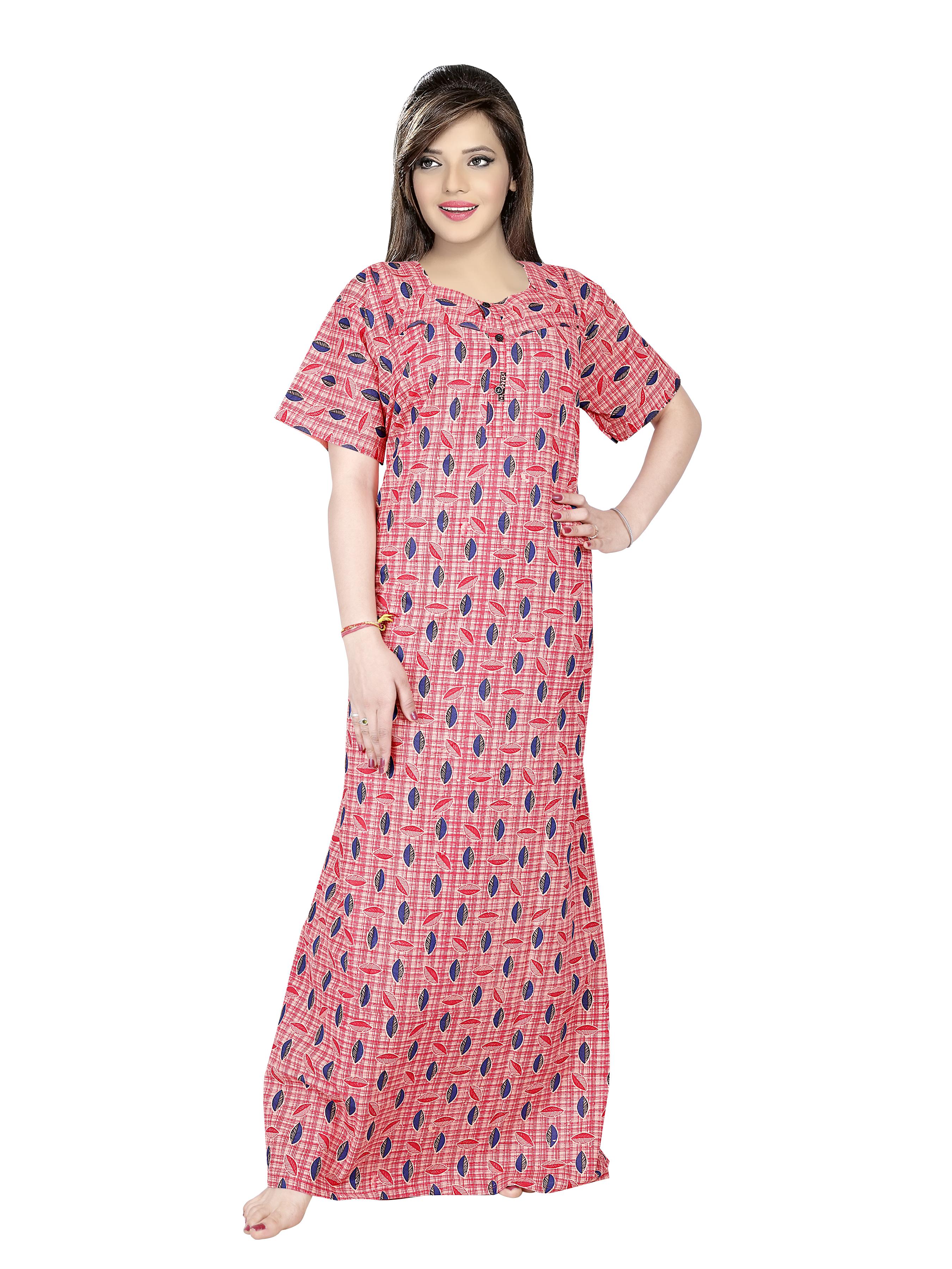 Aaryahi Cotton Round Neck Printed Full Flare NightGown for Women, AG ...