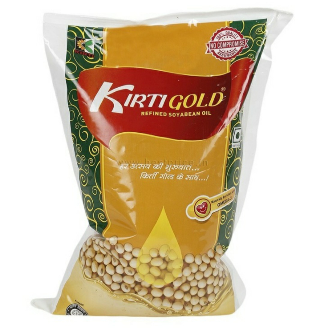 Kirti Gold 100 Pure Refined soyabean oil (Pouch) 1 L, (Set Of 12) (MRP