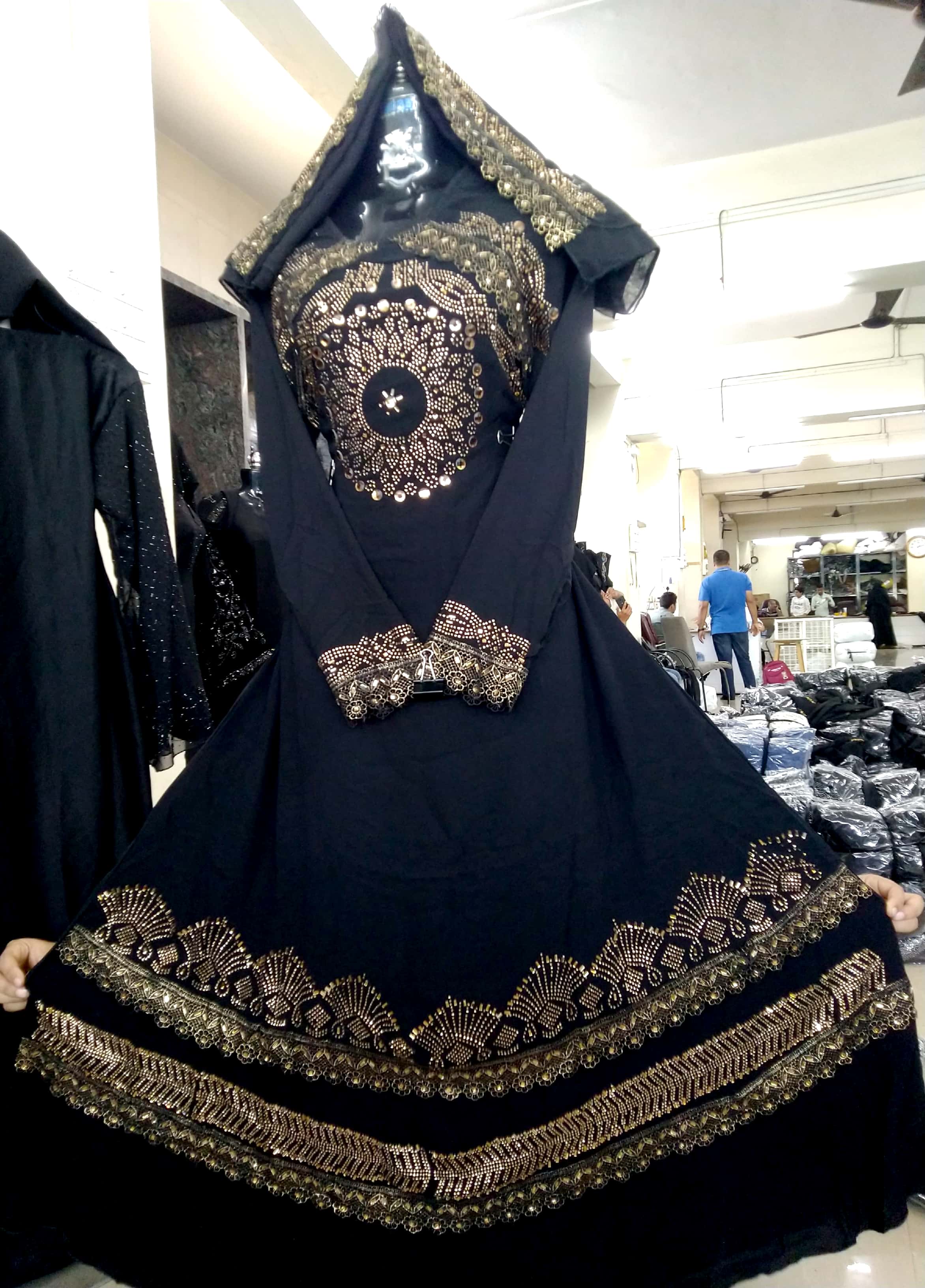 Hand Embroidered Georgette Kaftan Style Abaya in Black  QMD208