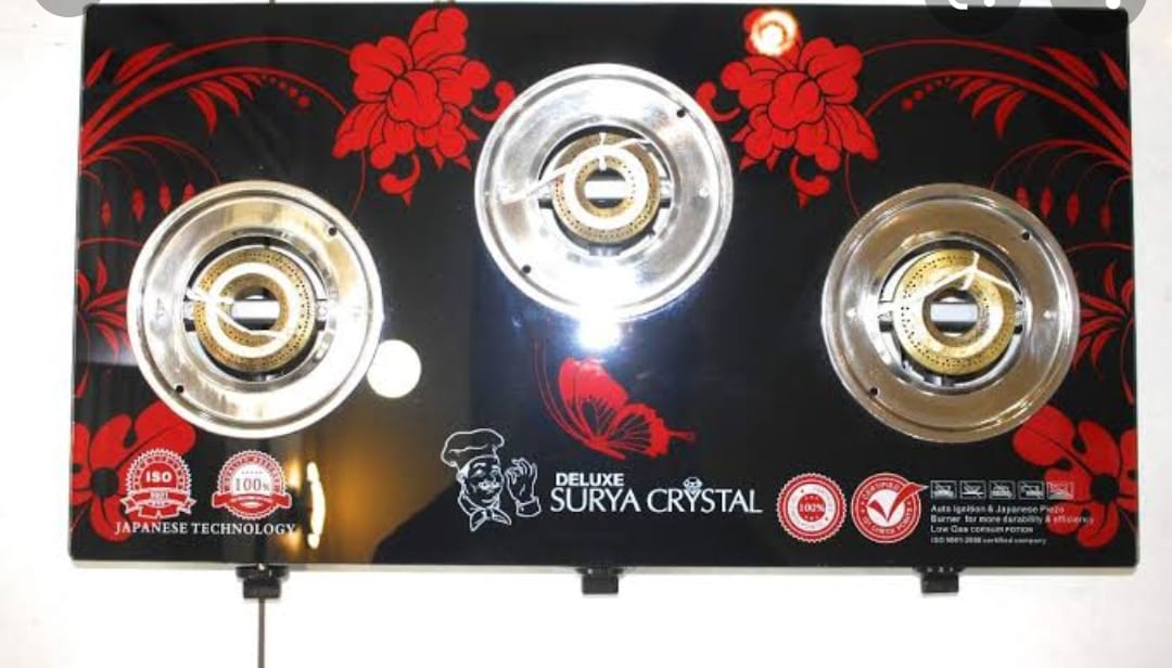 surya crystal glass top 3 burner