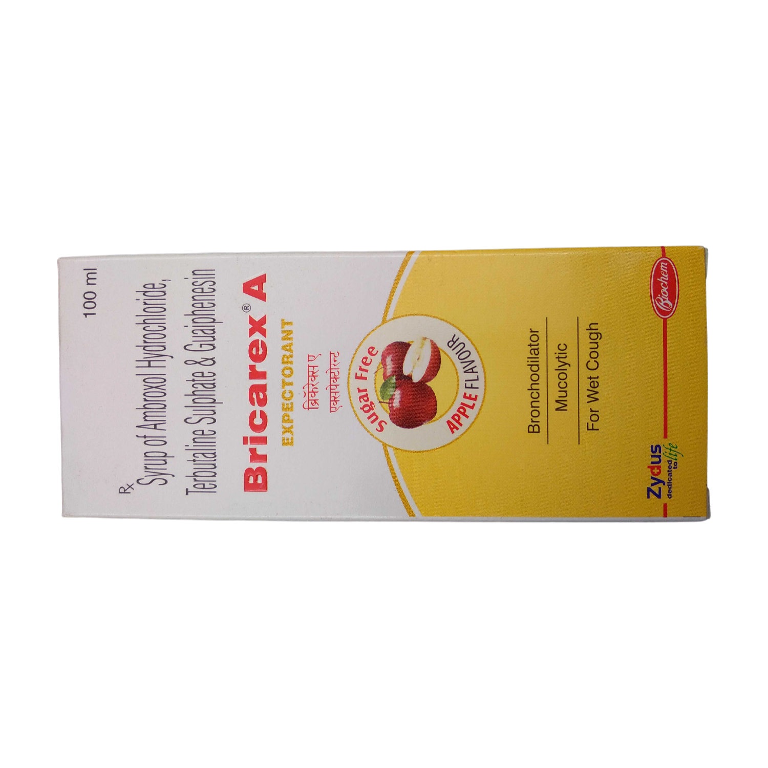 BRICAREX A APPLE FLAVOUR SUGAR FREE 15/1.25/50 MG EXPECTORANT 100ML