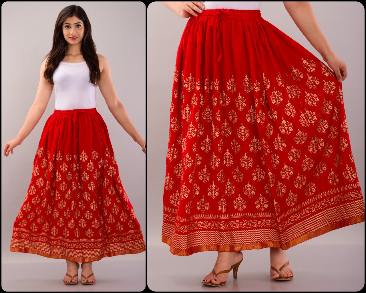Jaipur Skirt Casual Wear Printed Long Skirt / Maxi Flared / Aline